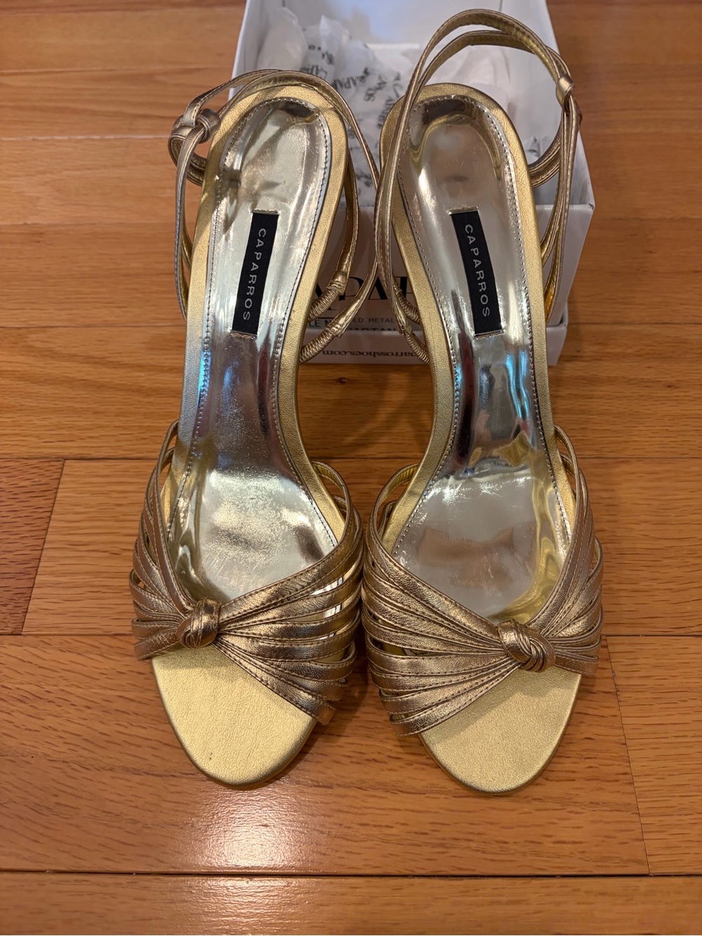Caparros Metallic Gold Knotted Strappy Heels